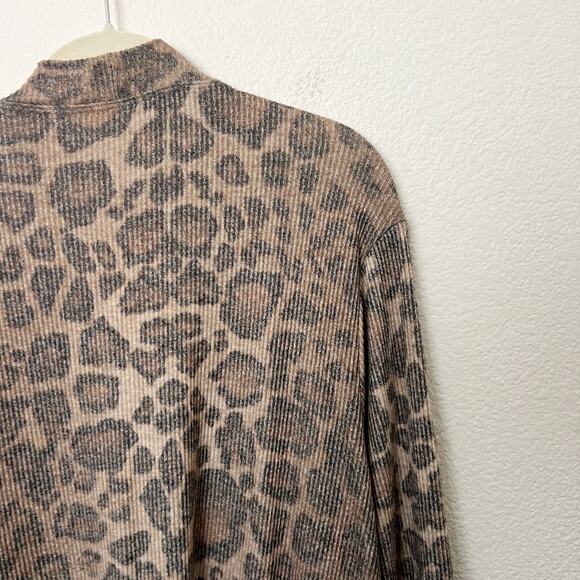 [LNA] Brown Leopard Print Kurt Longline Ribbed Knit Duster Cardigan Size Large L - Picture 9 of 12